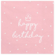 Serwetki - Urodzinowe  33x33cm  op.20 szt.  Happy Birthday, różowe