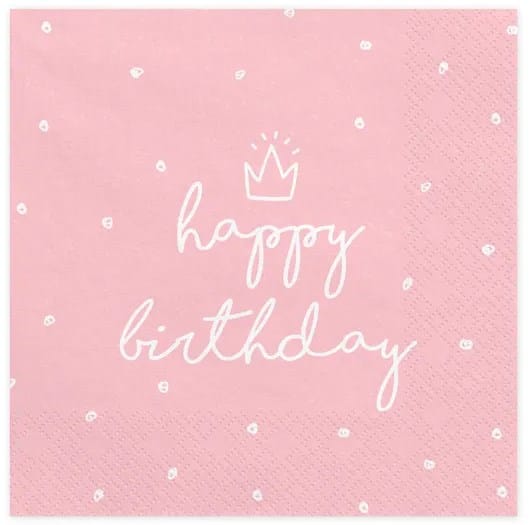 Serwetki - Urodzinowe  33x33cm  op.20 szt.  Happy Birthday, różowe