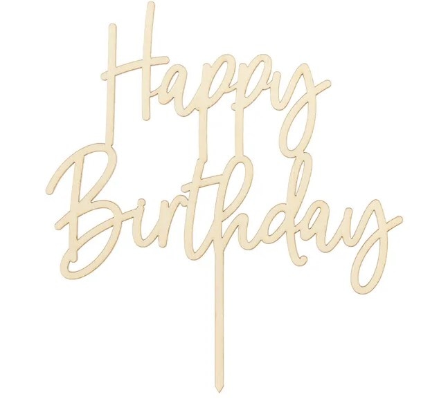 Topper drewniany;  Happy Birthday, 16,5cm