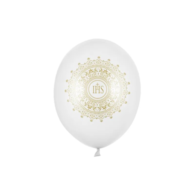 Balon 30cm  op.6 szt. Komunia święta IHS, Metallic Pure White