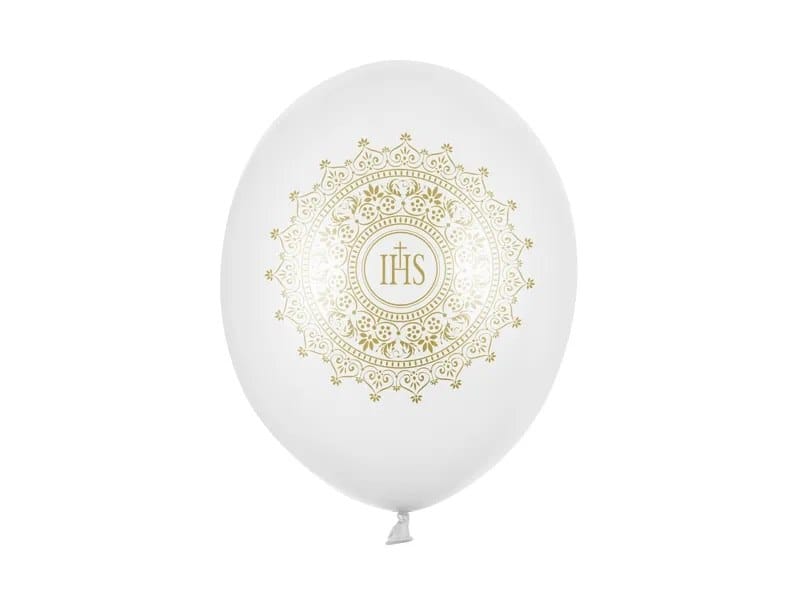 Balon 30cm  op.6 szt. Komunia święta IHS, Metallic Pure White