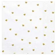 Serwetki - Walentynkowe  33x33cm  op.20 szt.  białe, złote serduszka