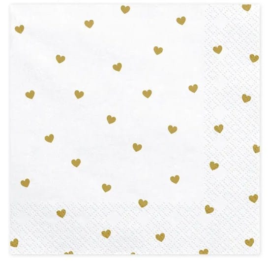 Serwetki - Walentynkowe  33x33cm  op.20 szt.  białe, złote serduszka