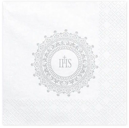 Serwetki - Komunia święta  33x33cm  op.20 szt.  srebrny IHS