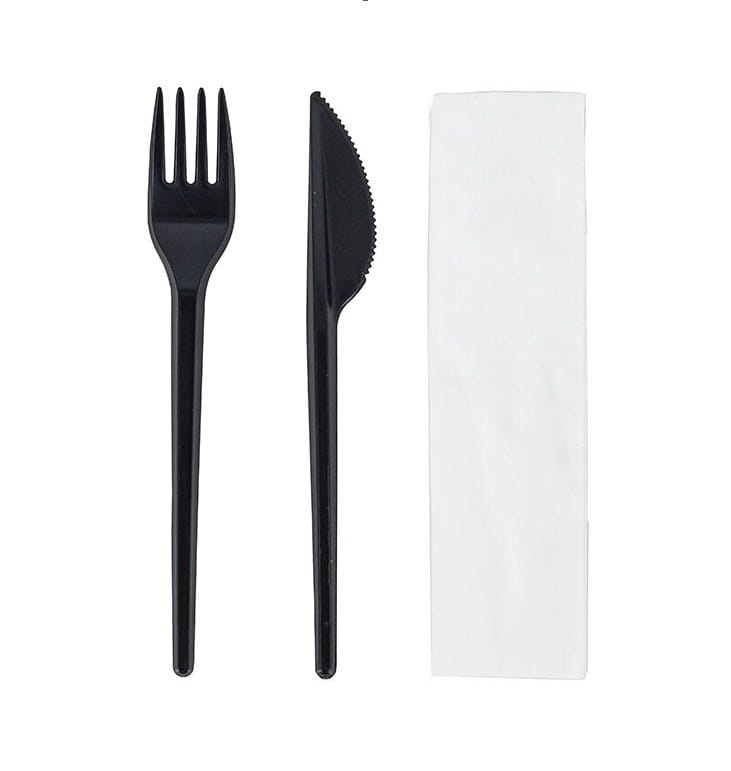 Zestaw sztućców czarny - widelec + nóż + serwetka  op.250 szt.  SUPERIOR