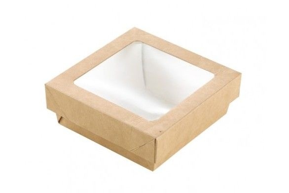 Pudełko na sushi  10x10x4cm  kraft z oknem  (kpl.góra+dół)  op.50 szt. (6)  SB1010K40 **