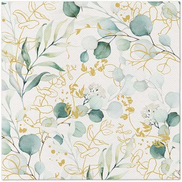 Serwetki 40x40cm flizelinowe skł.  wzór: biało-zielone  Golden Eucaliptus    op.50 szt. (8)