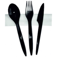 Zestaw sztućców czarny - widelec + nóz + serwetka  350szt.