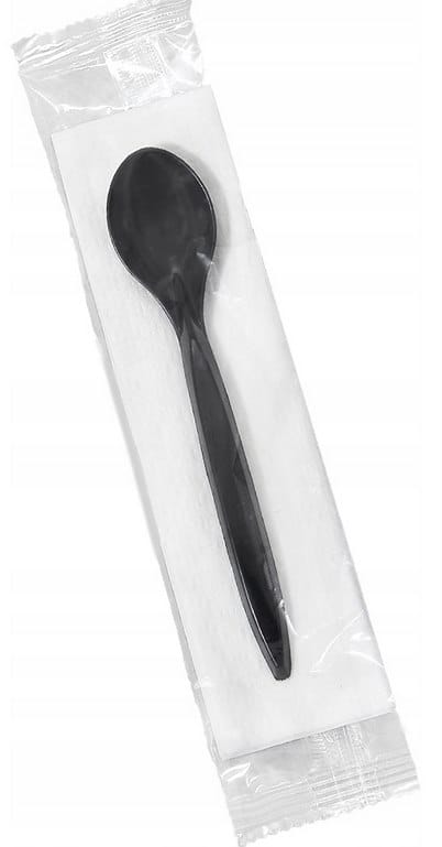 Zestaw sztućców czarny - łyżka + serwetka  op.350 szt.  AT