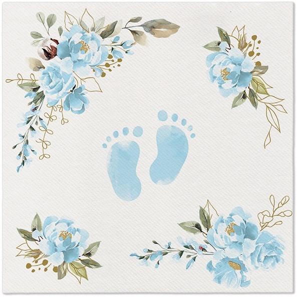 Serwetki 40x40cm flizelinowe skł.  wzór: niebieski jasny  BABY FEET   op.50 szt. (8)