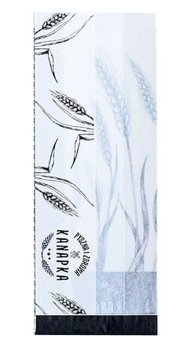 Torby fałdowe białe 12x7x30cm  op.1000 szt. z oknem  nadruk PYSZNA I ZDROWA KANAPKA