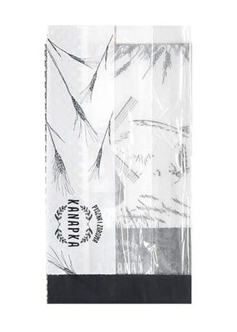 Torby fałdowe białe 12x7x22cm  op.1000 szt. z oknem nadruk PYSZNA I ZDROWA KANAPKA