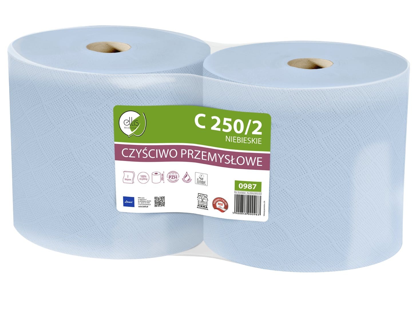 Ręcznik Czyściwo Niebieskie  2-warst.makulatura 240m Ellis Ecoline C250/2 0987 2 rol.