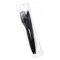 Zestaw Sztućców KONFEKCJA czarny - widelec + nóz + serwetka   25szt.