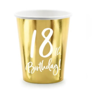 Kubek papier. 220ml  op.6 szt. powl.- 18th Birthday, złoty **
