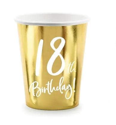 Kubek papier. 220ml  op.6 szt. powl.- 18th Birthday, złoty **