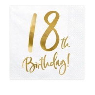 Serwetki - Urodzinowe  33x33cm  op.20 szt.  białe, 18th Birthday