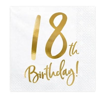 Serwetki - Urodzinowe  33x33cm  op.20 szt.  białe, 18th Birthday