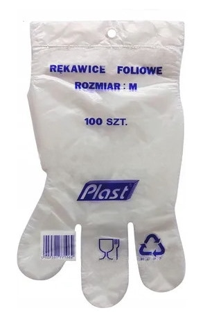 Rękawice foliowe HDPE  op.100 szt.  M   na zawieszce *P*
