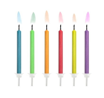 Świeczki urodzinowe; kolorowe płomienie  op.6 szt.
