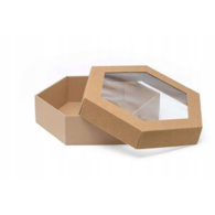 Pudełko 33x33x9cm brązowe z oknem  sześciokąt (kpl dół+góra) karbowane
