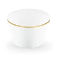 Papilotki na muffinki  Złoty pasek - białe, 4,8x7,6x4,6cm  op.6 szt. **