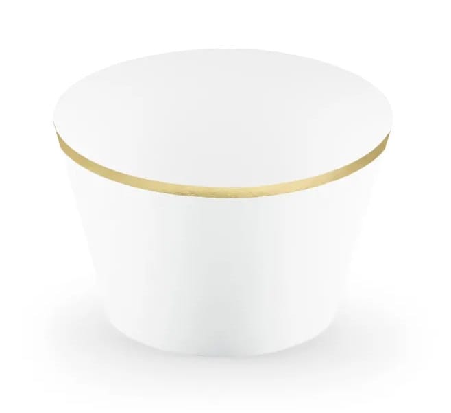 Papilotki na muffinki  Złoty pasek - białe, 4,8x7,6x4,6cm  op.6 szt. **