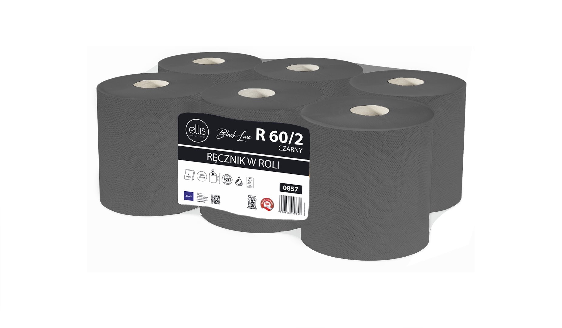 Ręcznik Maxi 19 Czarny; celuloza 2-w. 60m  op.6 szt.   ELLIS Prof.R60/2 0857  Black Line**