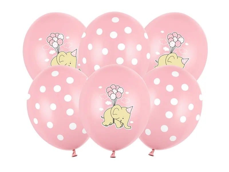 Balon 30cm  op.6 szt. Słonik, Pastel Baby Pink