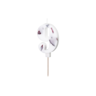 Świeczka cyferka - biała z płatkami kwiatów  9  - 8cm **