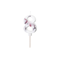 Świeczka cyferka - biała z płatkami kwiatów  8  - 8cm