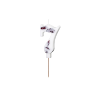 Świeczka cyferka - biała z płatkami kwiatów  7  - 8cm