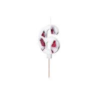 Świeczka cyferka - biała z płatkami kwiatów  6  - 8cm