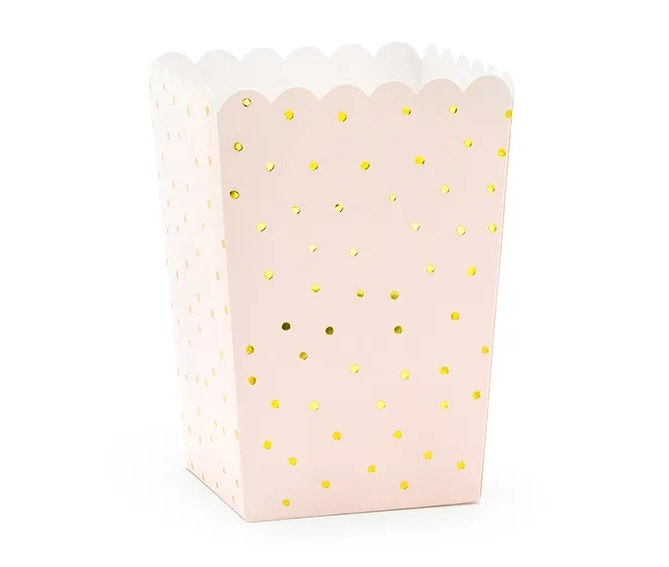 Pudełko na popcorn; kropki 7x7x12,5cm, jasny róż  op.6 szt.