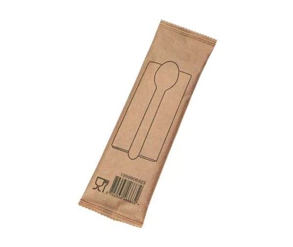 Zestaw sztućców drewno - łyżka + serwetka natural  op.100 szt.  w papierze **
