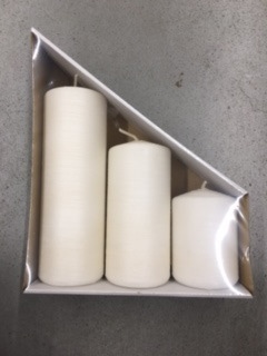 Świeca walec, zestaw 70/100/150/200,perłowa biel /złota drapana **