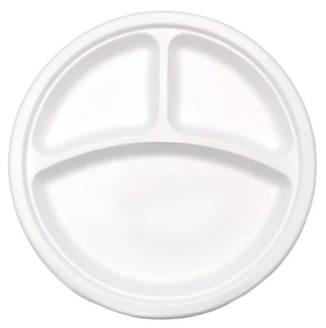 Talerz pulpa 26cm 3-dzielny  biały 50szt.
