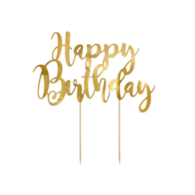Topper na tort;  Happy Birthday - złoty, 22,5cm