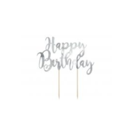 Topper na tort;  Happy Birthday - srebrny, 22,5cm **