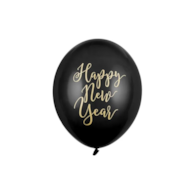 Balon 30cm  op.6 szt. Happy New Year, pastel czarny