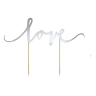 Topper na tort;  Love, srebrny - 17cm