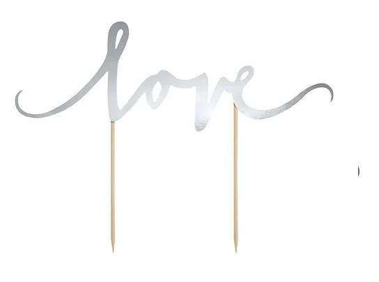 Topper na tort;  Love, srebrny - 17cm