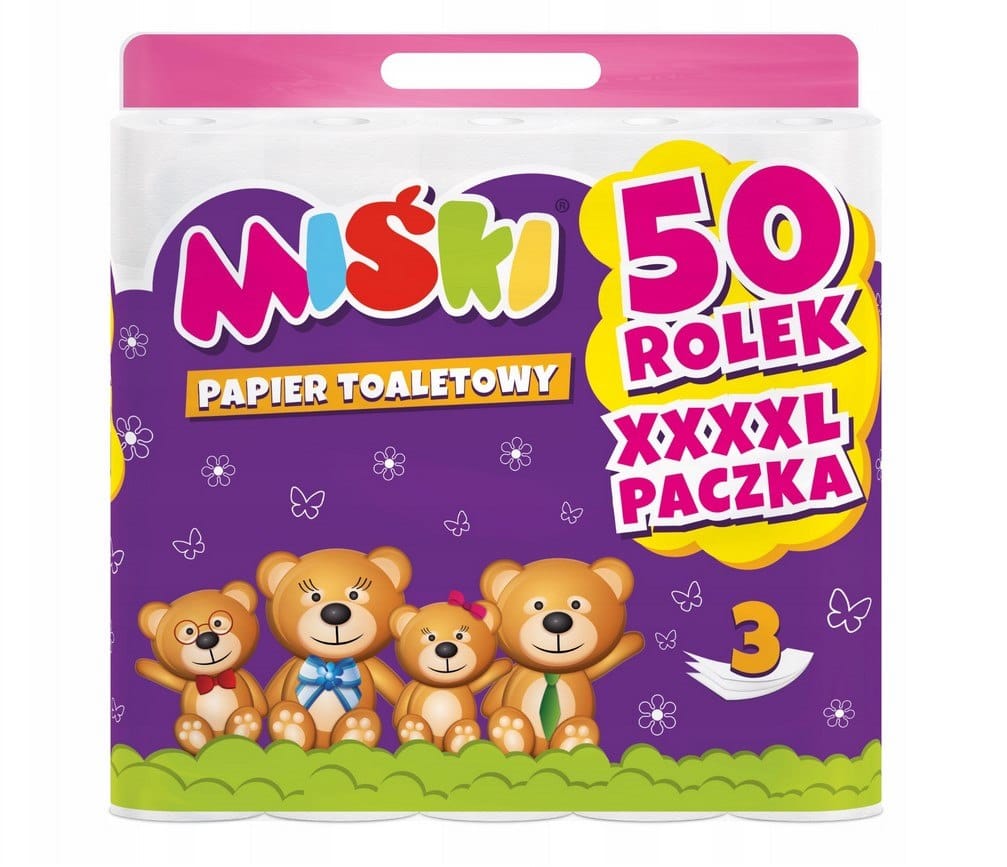 Papier toaletowy MIŚKI  3-warst. biały, 50 rolek