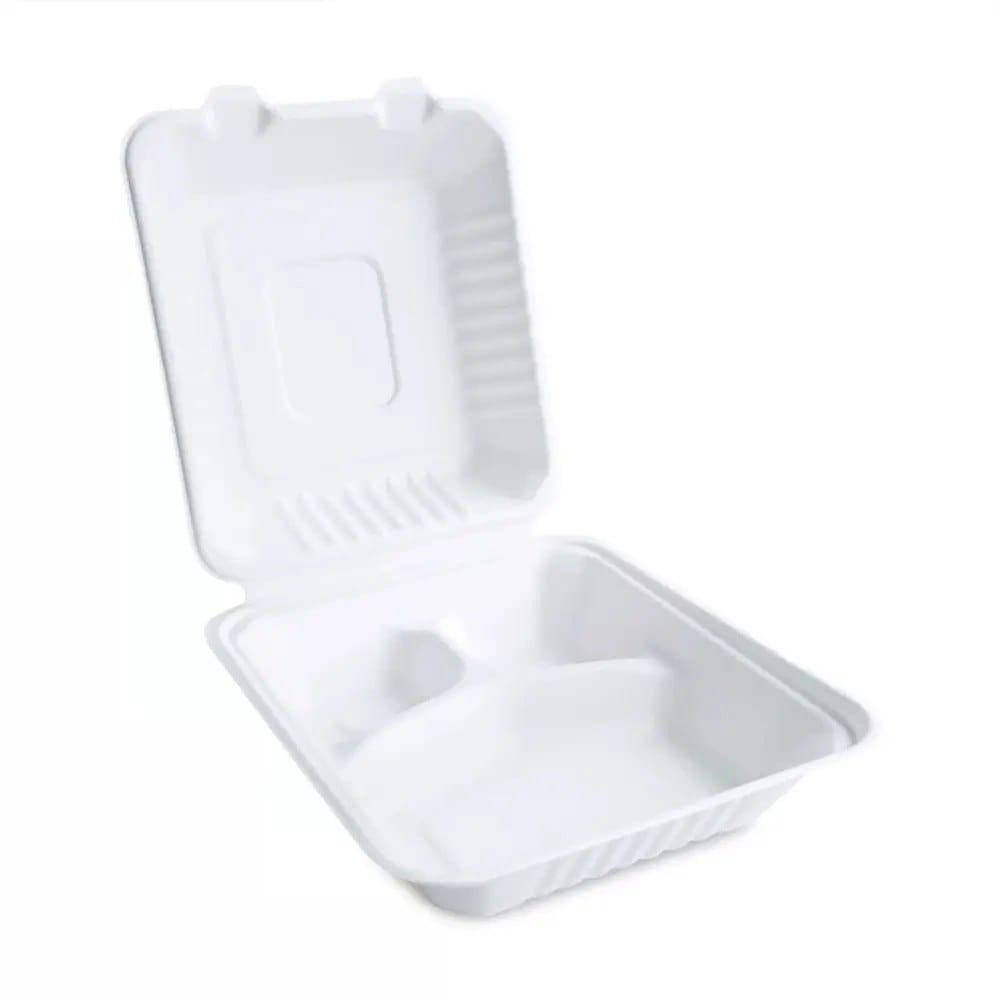 Poj. na obiad pulpa 3-dziel. 23x23x8,5cm  op.50 szt. (4)   trzcina **