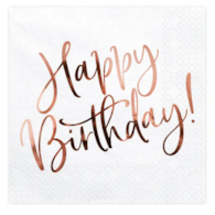 Serwetki - Urodzinowe  33x33cm  op.20 szt. białe, Happy Birthday