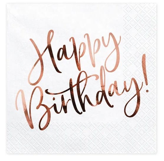 Serwetki - Urodzinowe  33x33cm  op.20 szt. białe, Happy Birthday