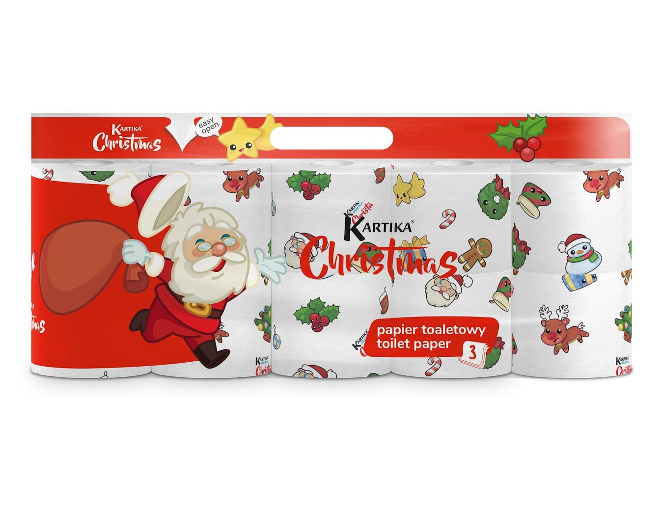 Papier toalet. KARTIKA CHRISTMAS op.10 rolek  3-warst.200list.  w folii  Boże Narodzenie **