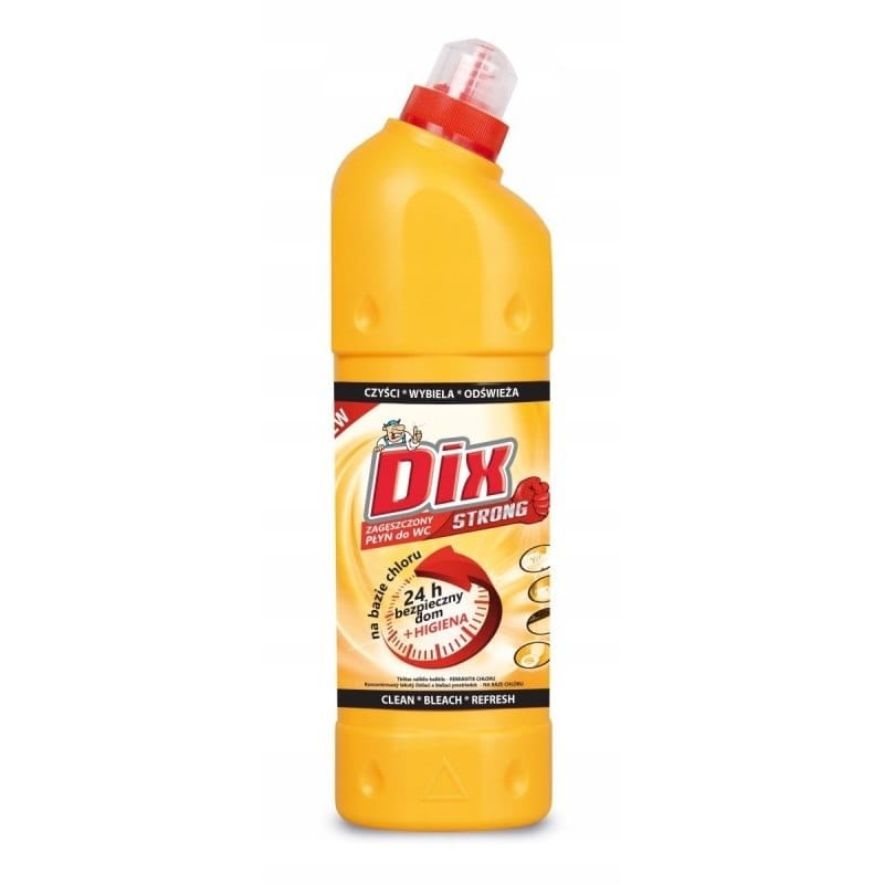 Płyn do WC  Dix Strong 750ml;  czyszcząco-wybielający, żółty  (kart.9)