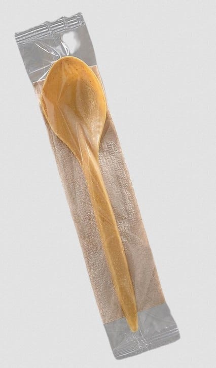 Zestaw sztućców włókno drewniane WPC - łyżka +  serwetka  op.350 szt.  folia