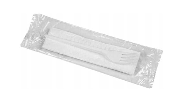 Zestaw sztućców transparent - widelec + serwetka  op.350 szt.  AT